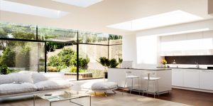 white kitchen with 3 rooflights