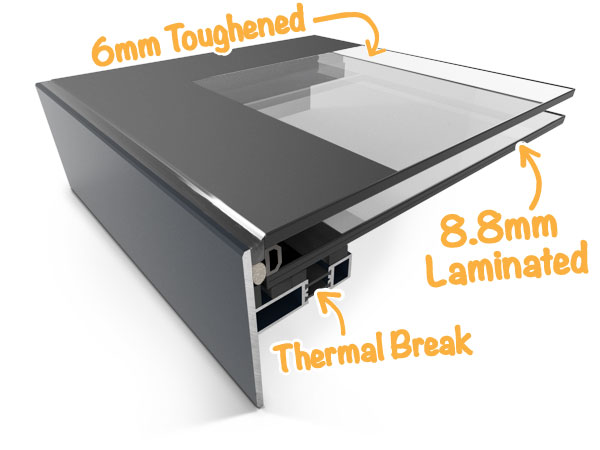 Cross section of our fixed rooflight showing glass thickness