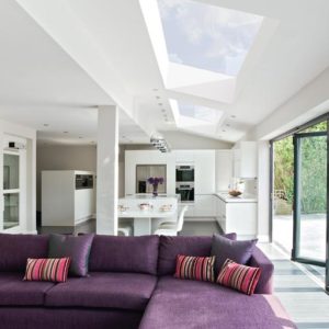 white kitchen with two pitched rooflights