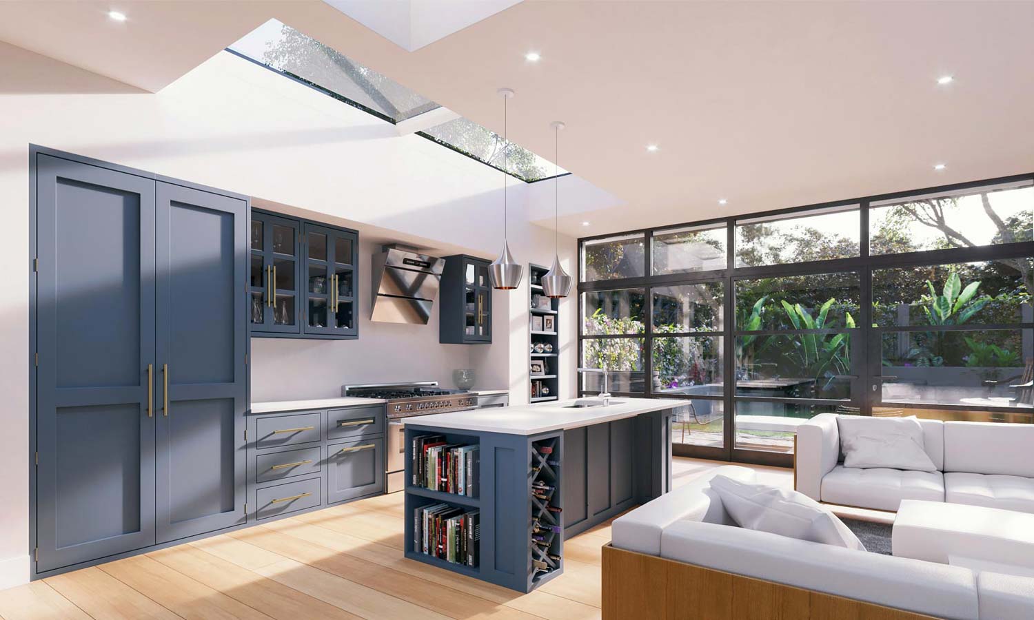 Modular rooflight system in open plan kitchen extension