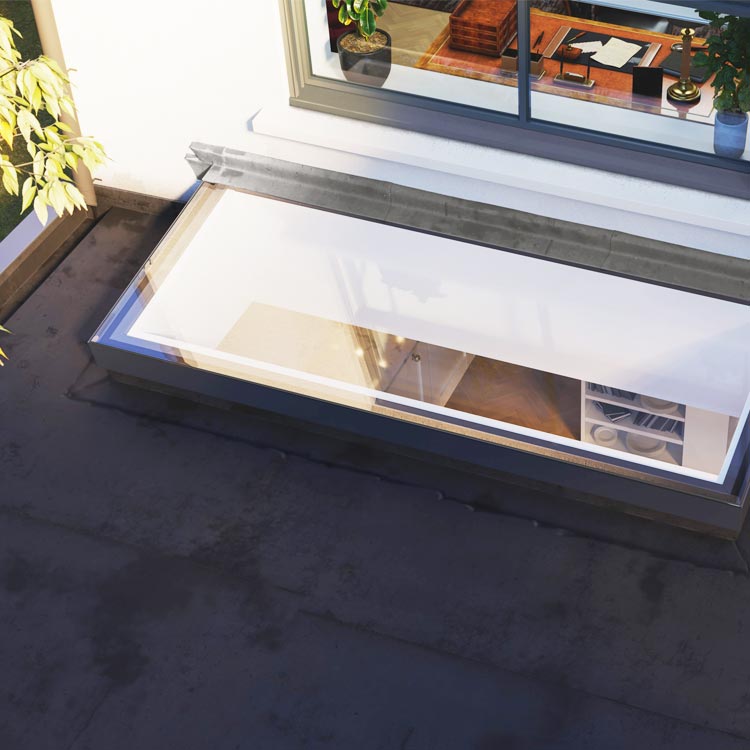 EOS75 Wall abutment rooflight on flat roof