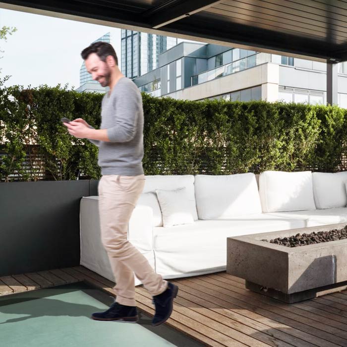 Walk on rooflight on roof garden balcony with sand blasted glass for anti slip