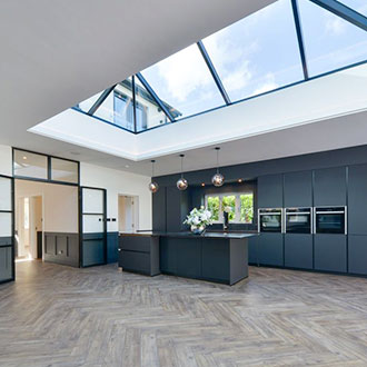 modern kitchen with huge lantern rooflight