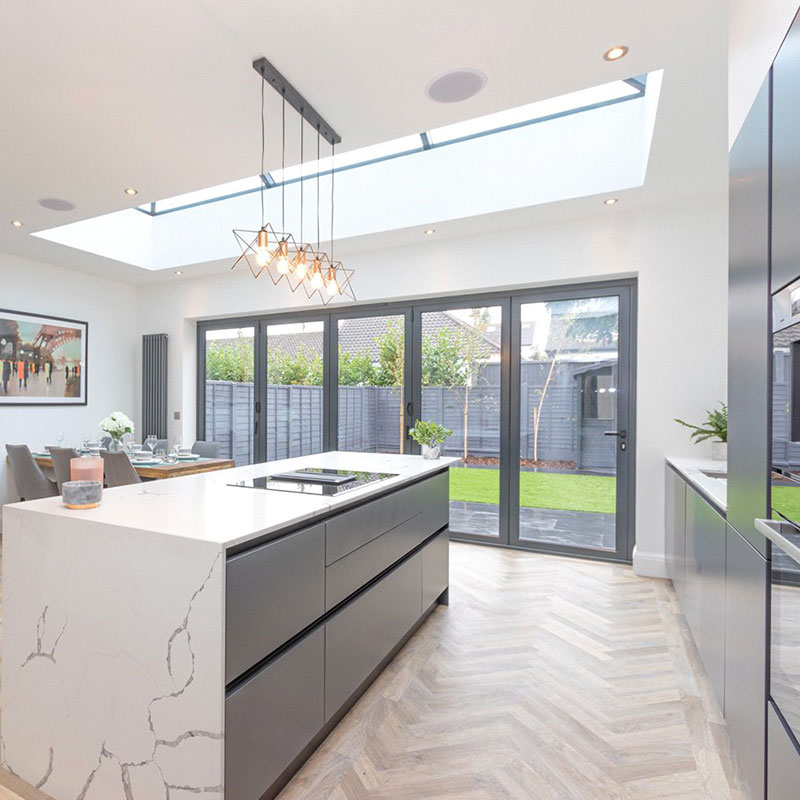 Lantern rooflight in anthracite grey in modern kitchen