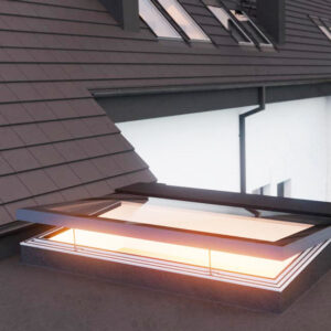 EOS97 electric vented rooflight for flat roofs including insulated upstand