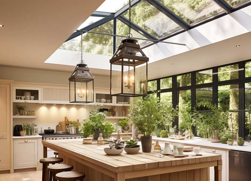 lantern rooflight in natural tones in beautiful kitchen | EOS Rooflights