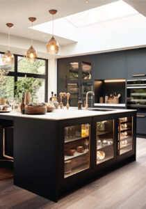 EOS75 fixed skylight in black kitchen and window