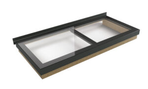 EOS75 modular rooflight split into 2 units with wall abutment