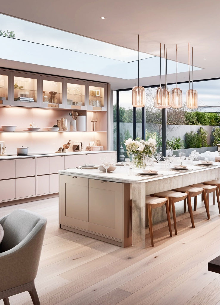 simple modern kitchen and dinner showcasing EOS97 rooflight
