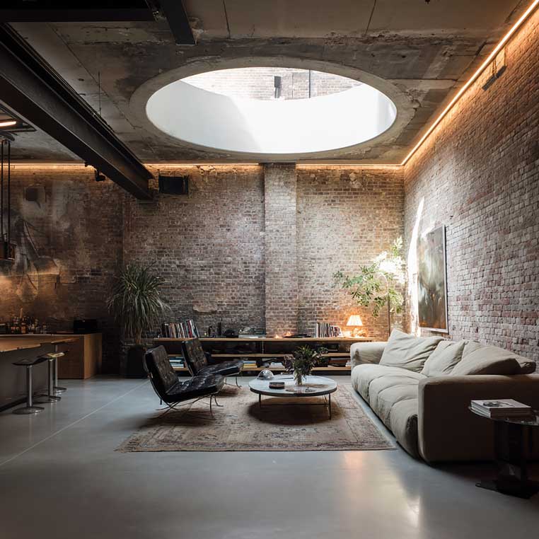 warehouse exposed brick warehouse exposed brick with circular rooflight